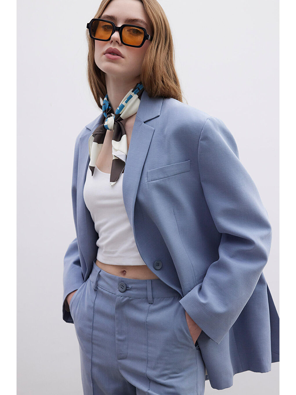 Oversize Naturel Blazer Ceket İndigo