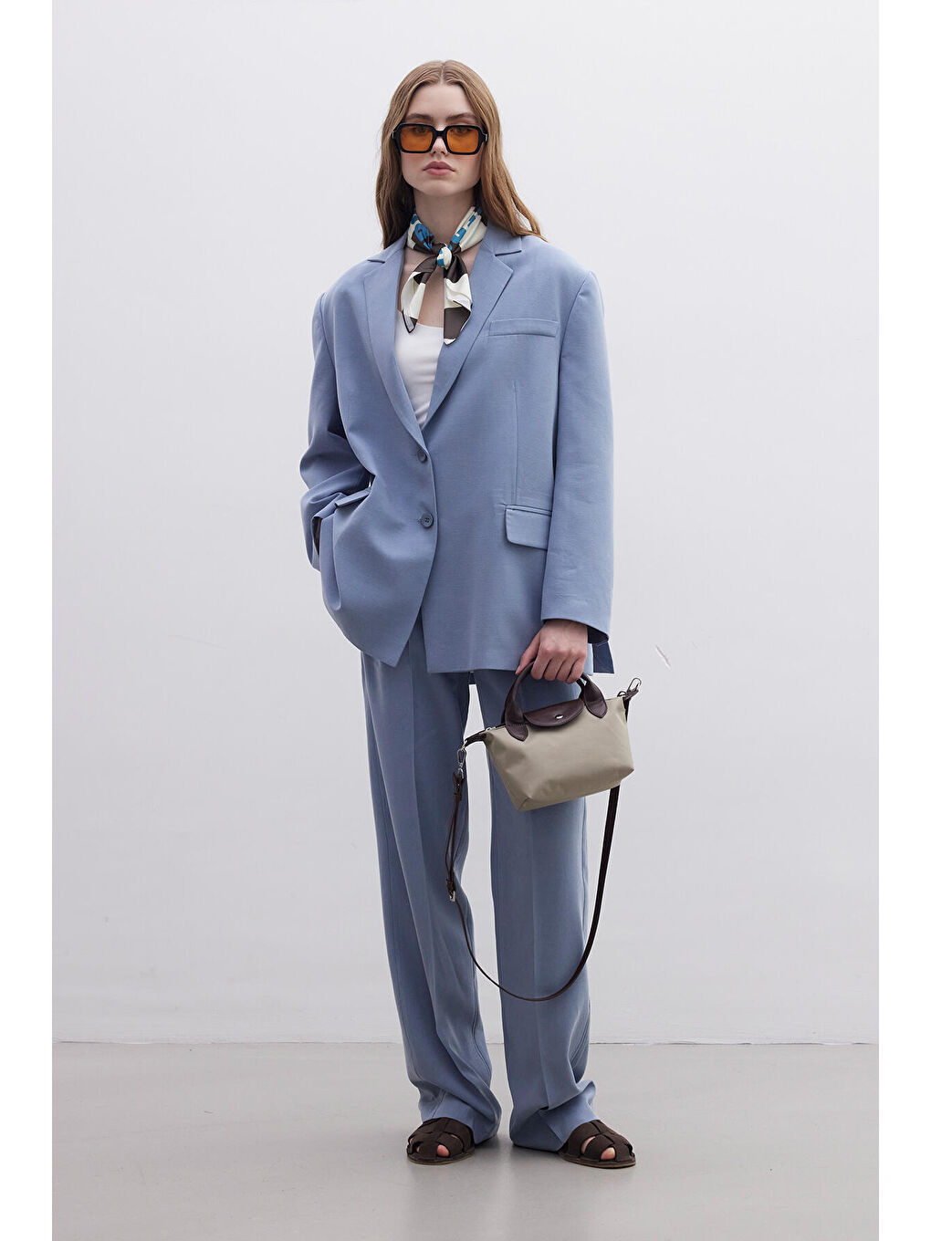 Oversize Naturel Blazer Ceket İndigo-1