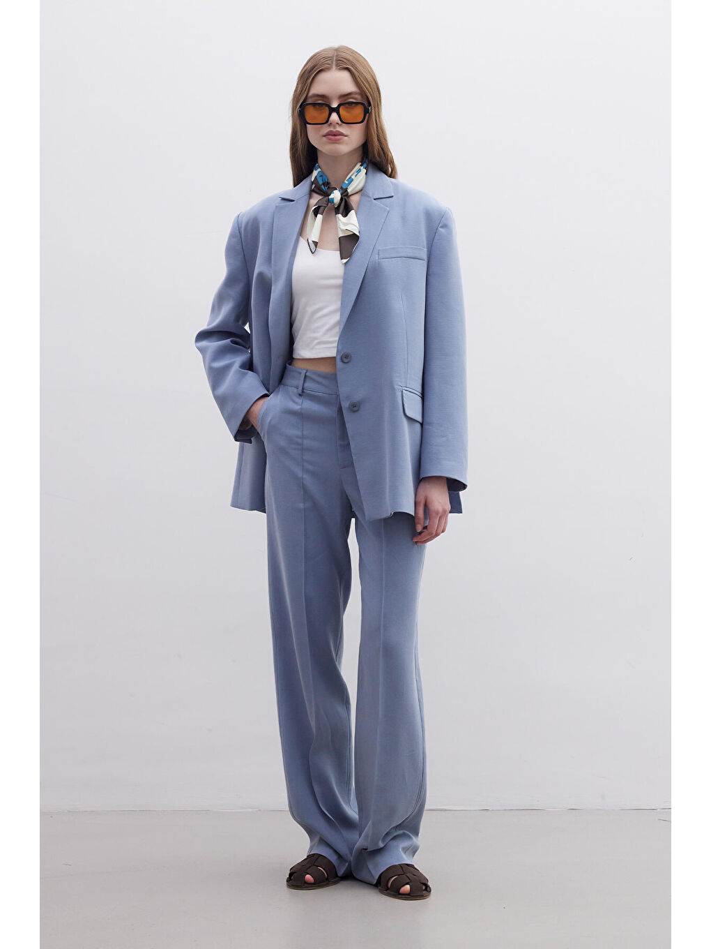 Oversize Naturel Blazer Ceket İndigo-4