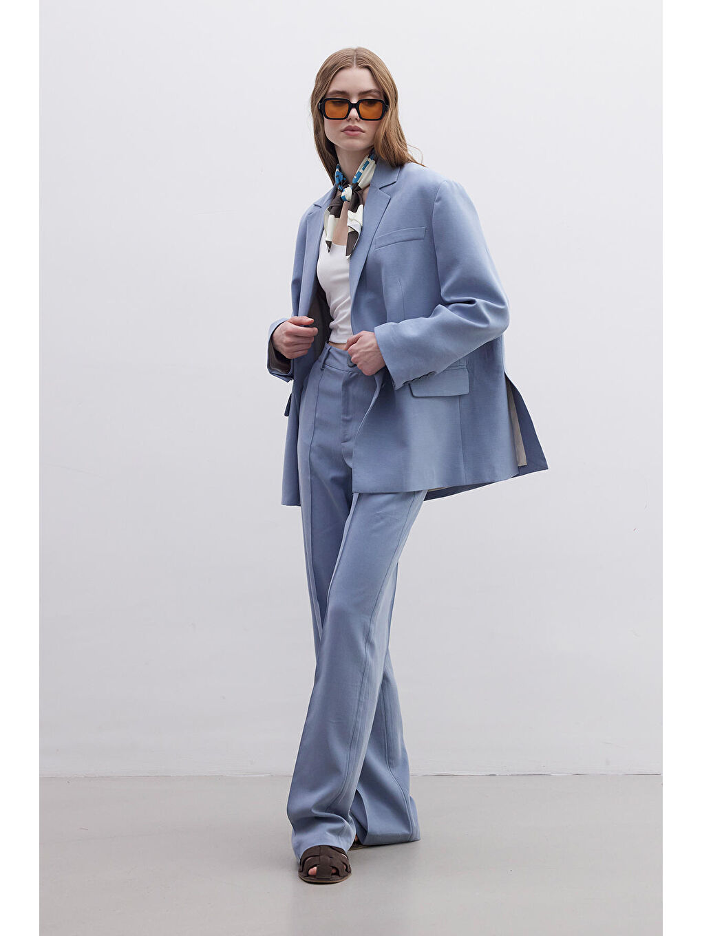 Oversize Naturel Blazer Ceket İndigo-6