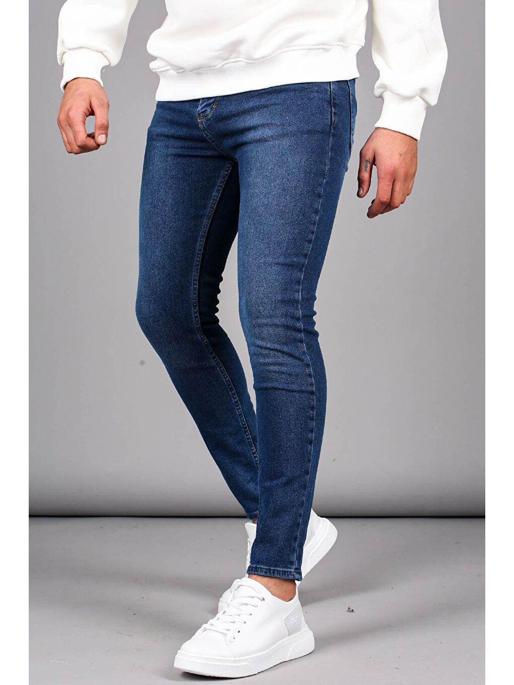 Madmext Mavi Full Elastanlı Taşlanmış Skinny Fit Erkek Jean 6327 - 2