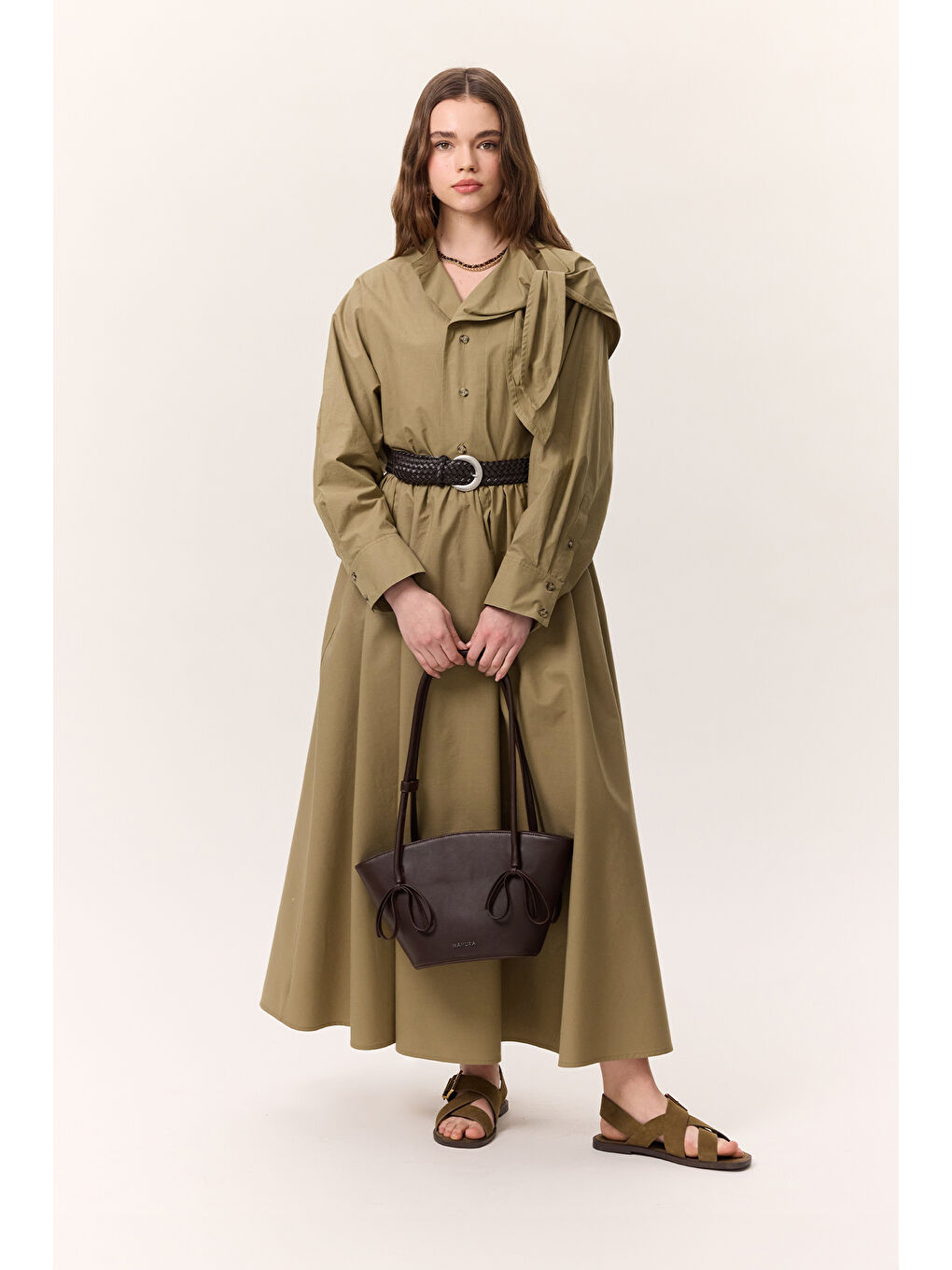 Volanlı Premıum Etek Haki-3