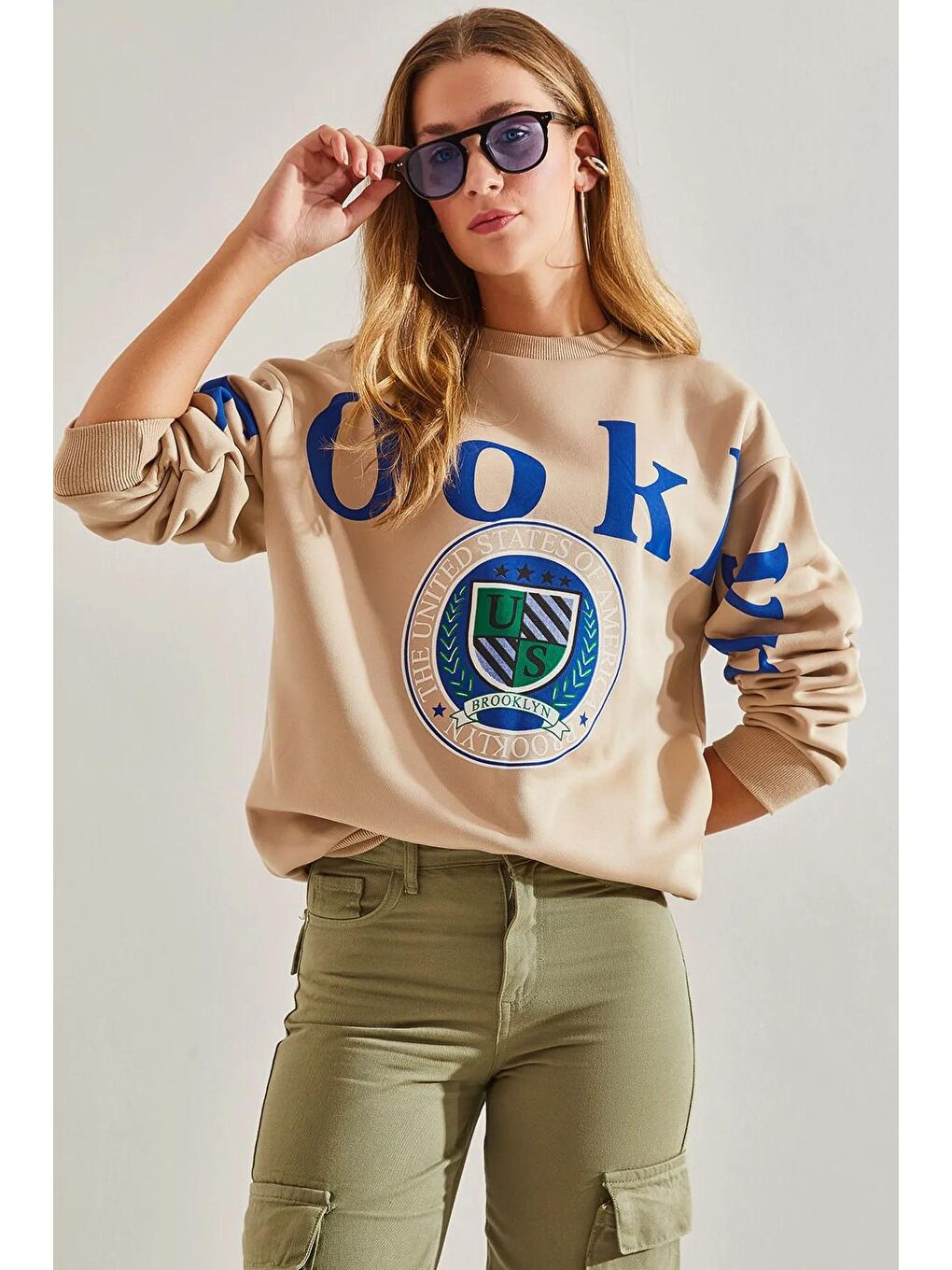 SHADE Vizon Kadın Baskılı Üç İplik Şardonlu Sweatshirt