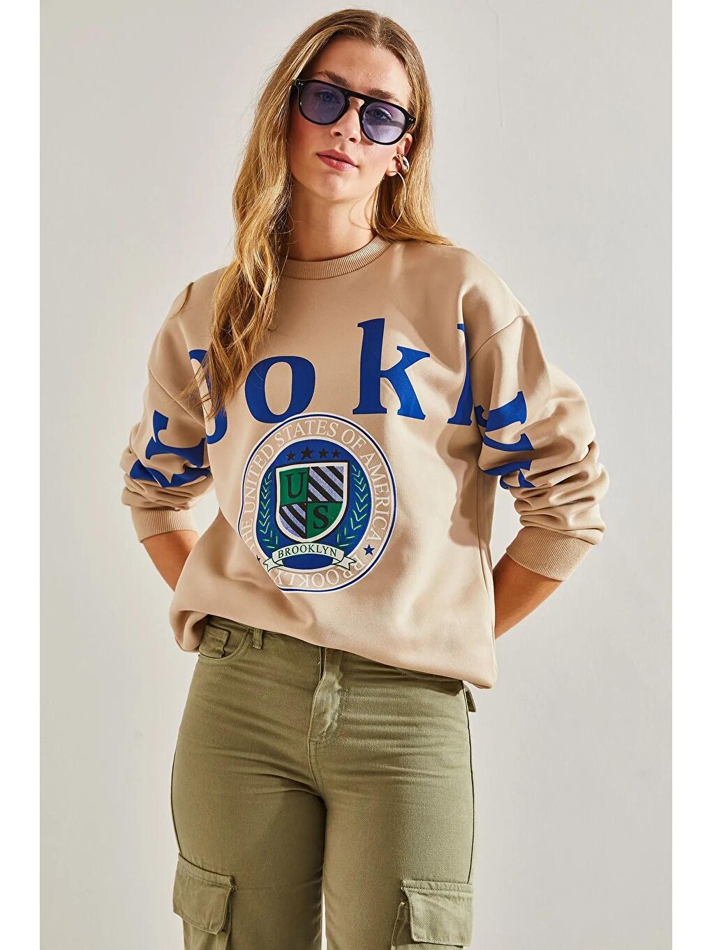 SHADE Vizon Kadın Baskılı Üç İplik Şardonlu Sweatshirt - 2