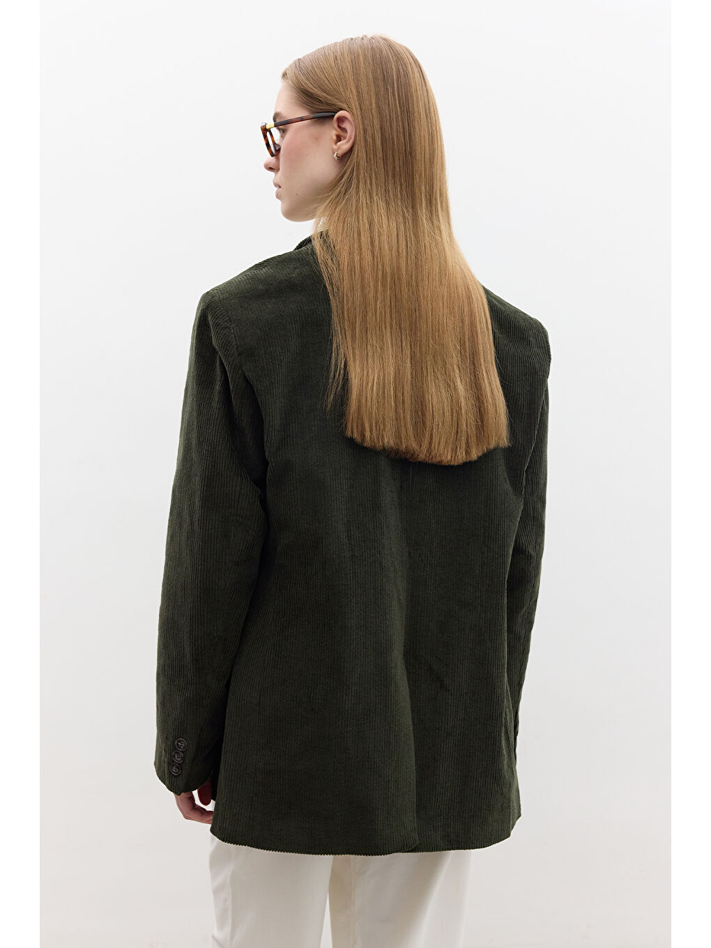 Fitilli Kadife Blazer Ceket Haki-6