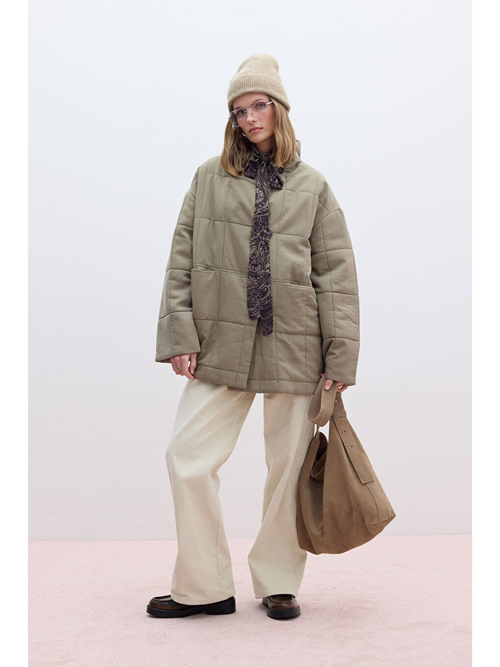 Yüksek Yaka Kapitone Mont Yeşil-1