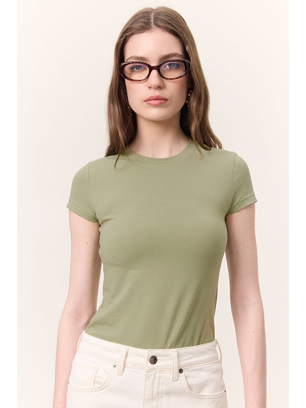 Kısa Kollu Elastanlı Body Çağla Yeşili-1