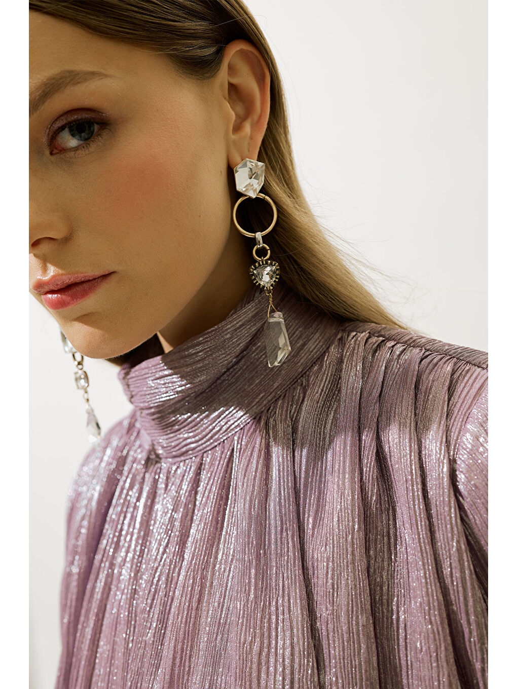 Volanlı Işıltılı Tunik Lila-4