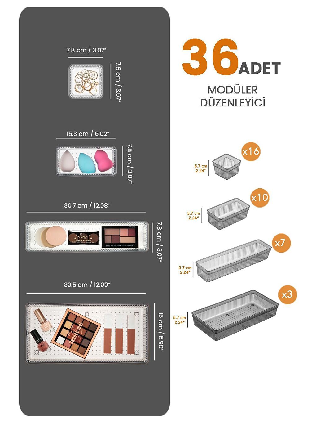 36 Parça Mega Set Modüler Makyaj Organizer - Takı Aksesuar Düzenleyici Set Siyah-1
