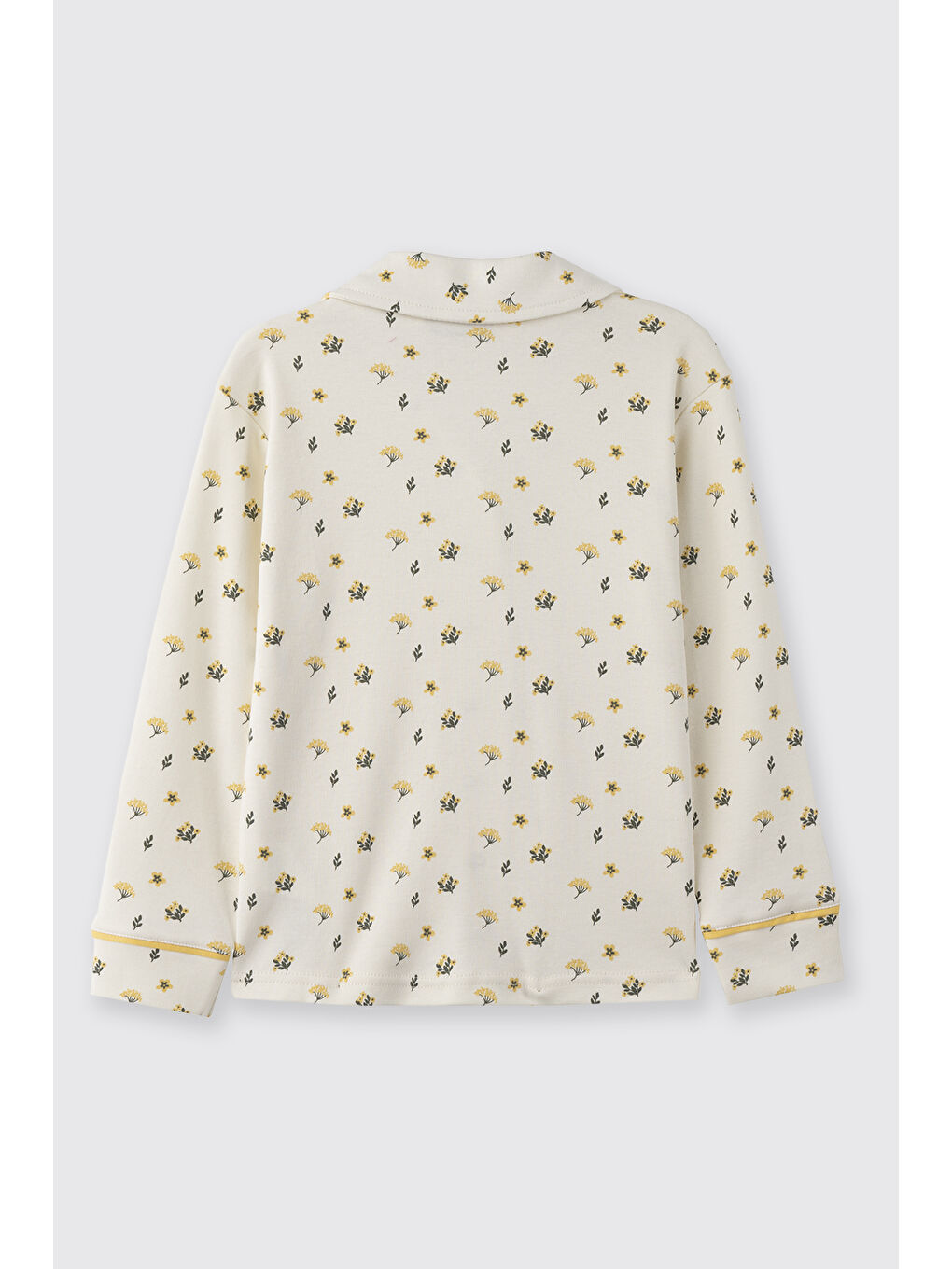 Kız Çocuk Çiçek Desenli Ekru Pijama Takımı-1