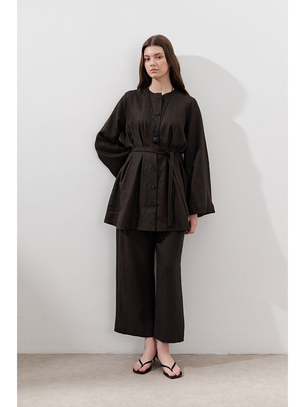 Kahverengi Keten Pensli Tunik Acı Kahve-3