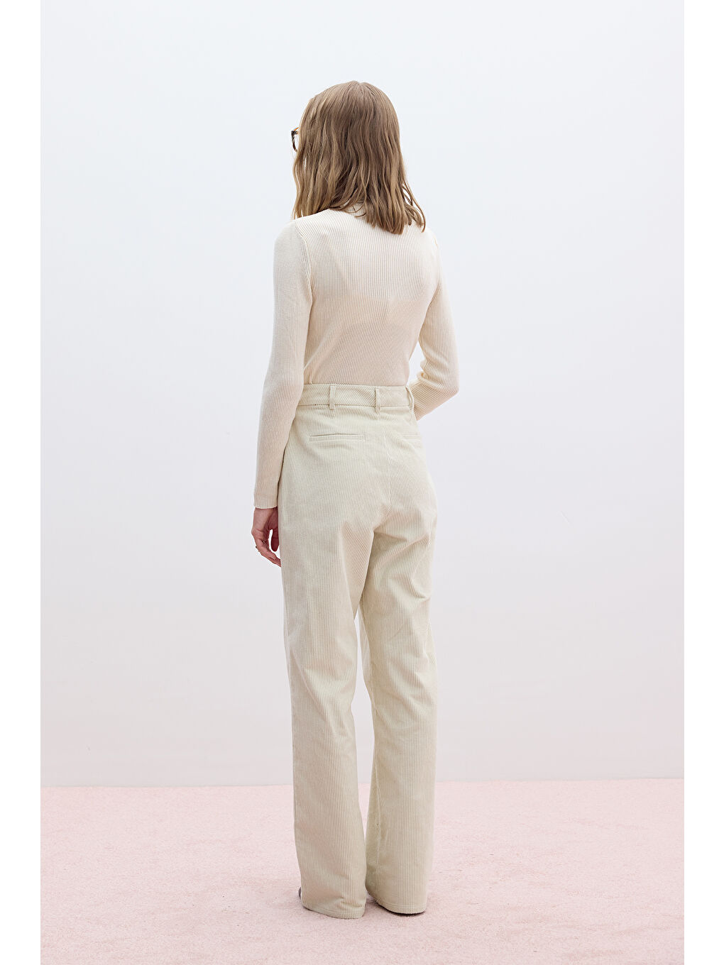 Bej Fitilli Kadife Straıght Fit Pantolon Vanilya-5