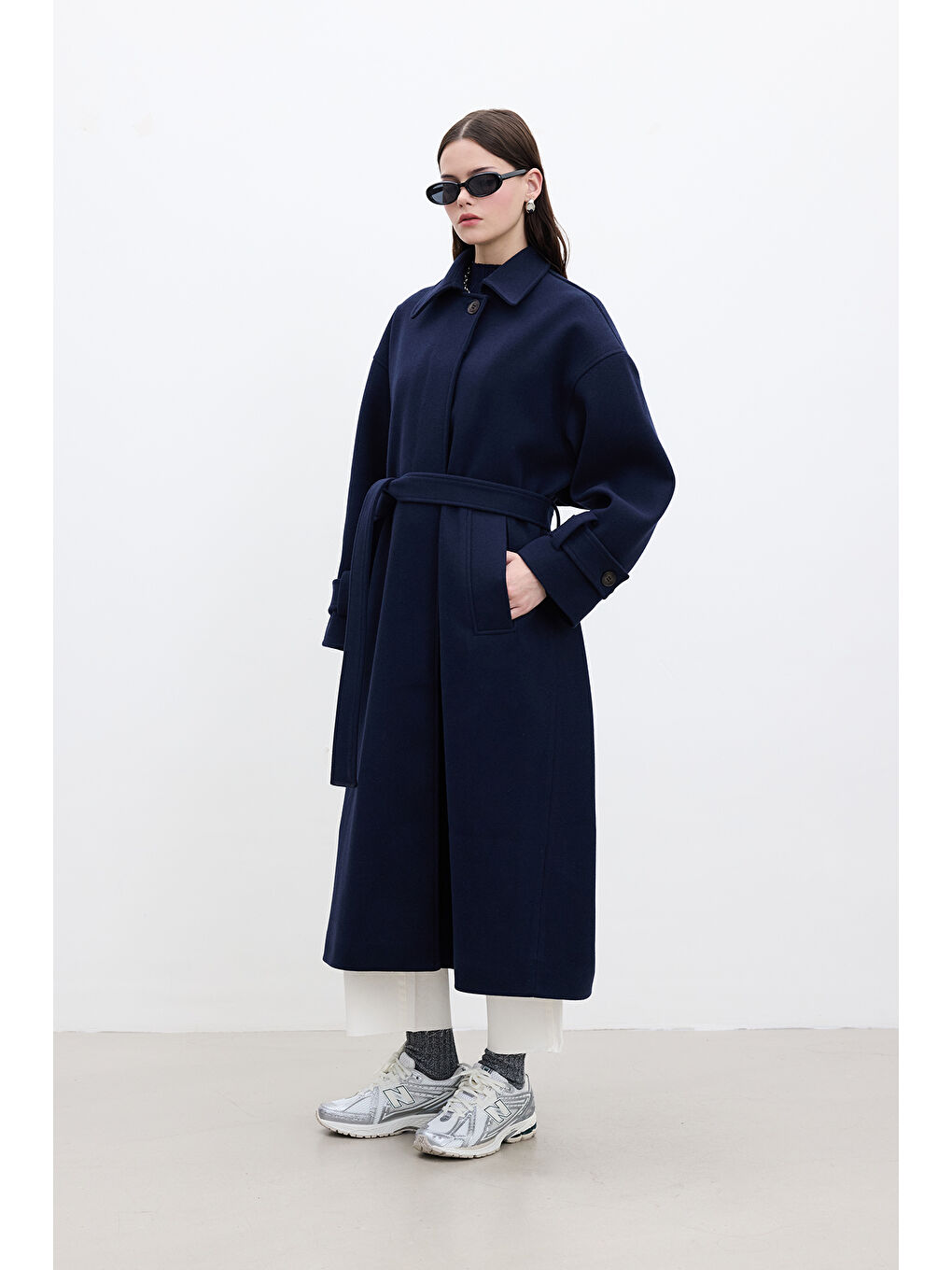 Andy Oversize Kaşe Kaban Lacivert