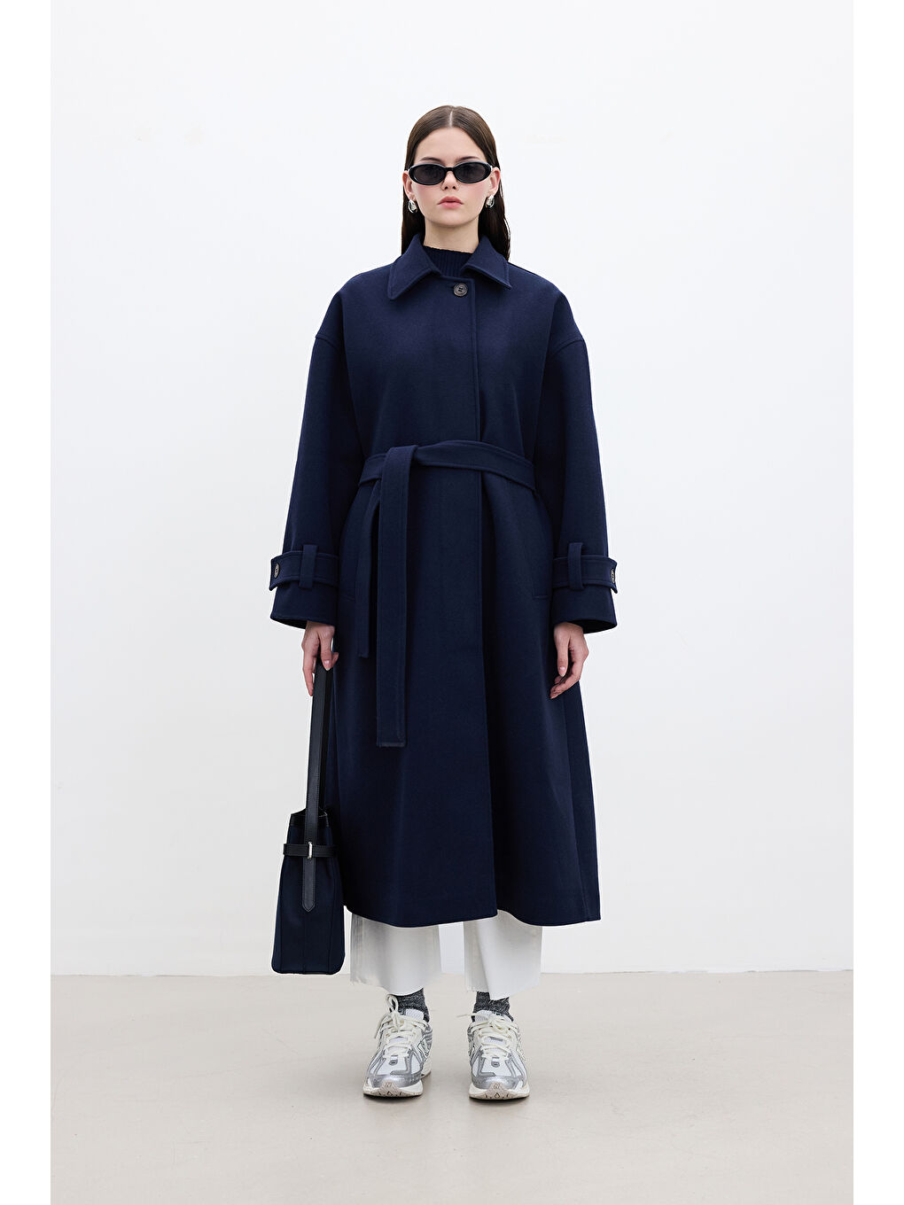 Andy Oversize Kaşe Kaban Lacivert-1