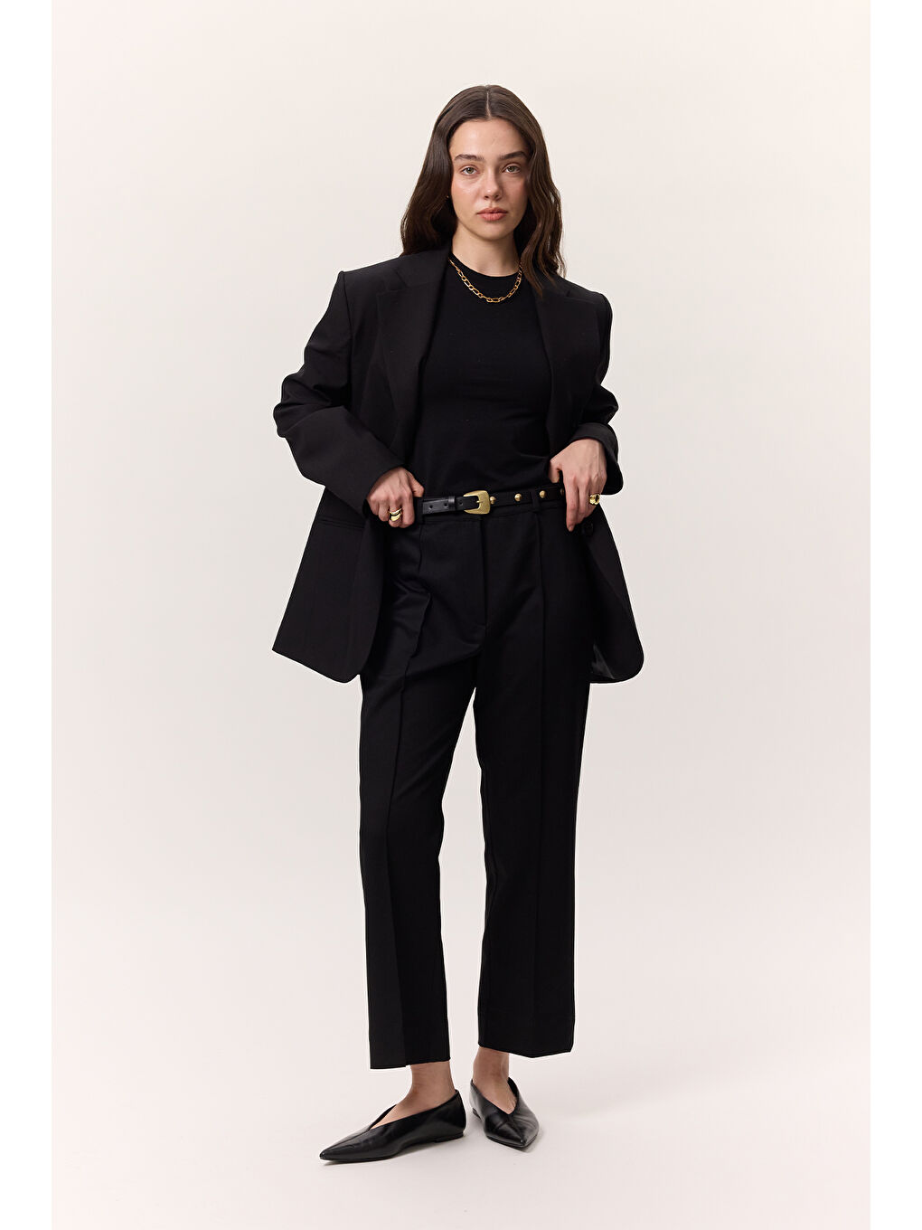 Çima Dikişli Kumaş Pantolon Siyah-1