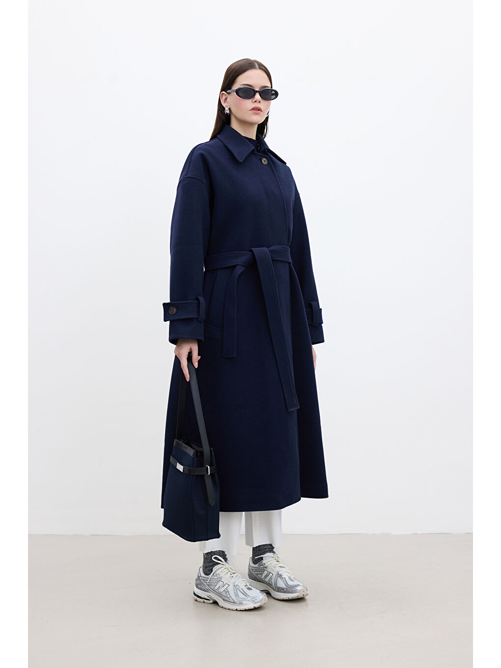 Andy Oversize Kaşe Kaban Lacivert-2