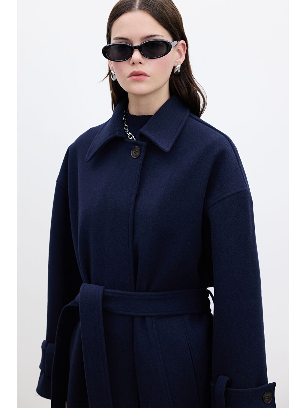 Andy Oversize Kaşe Kaban Lacivert-3