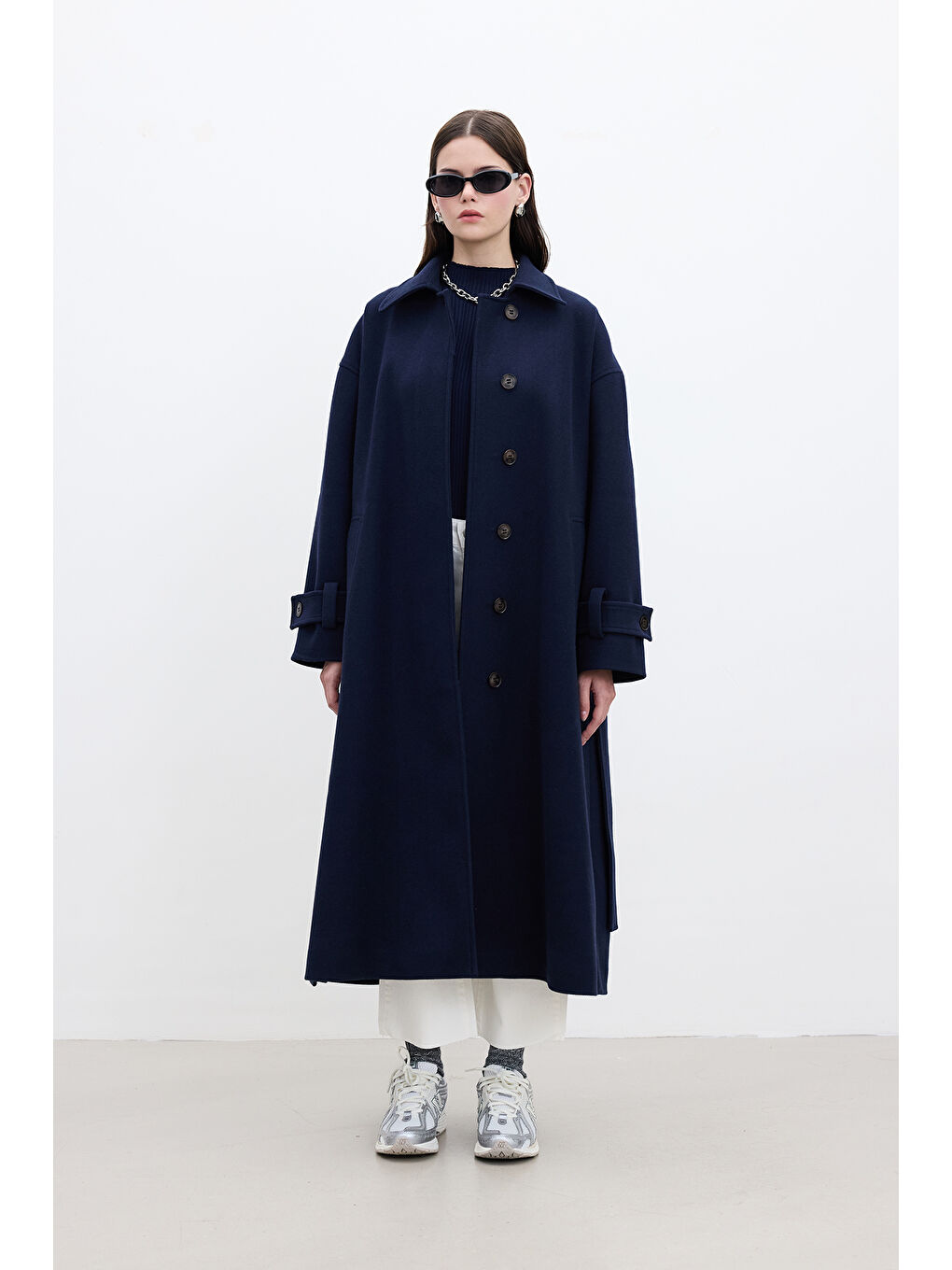 Andy Oversize Kaşe Kaban Lacivert-4