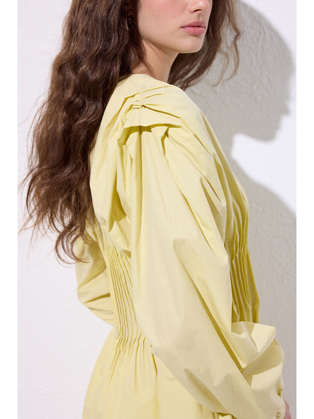 Beli Pile Detaylı Uzun Kol Bluz Sarı-4