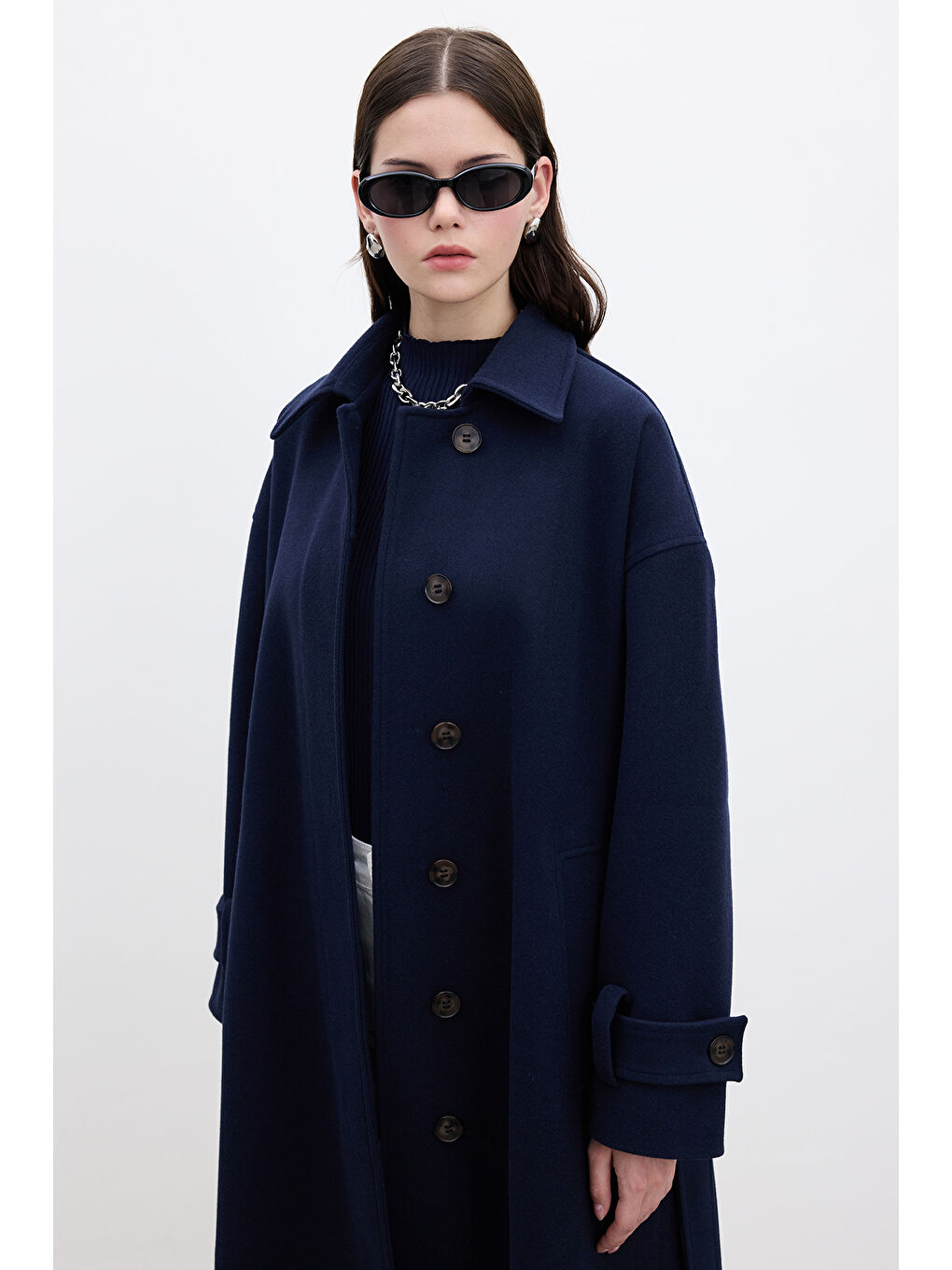 Andy Oversize Kaşe Kaban Lacivert-5