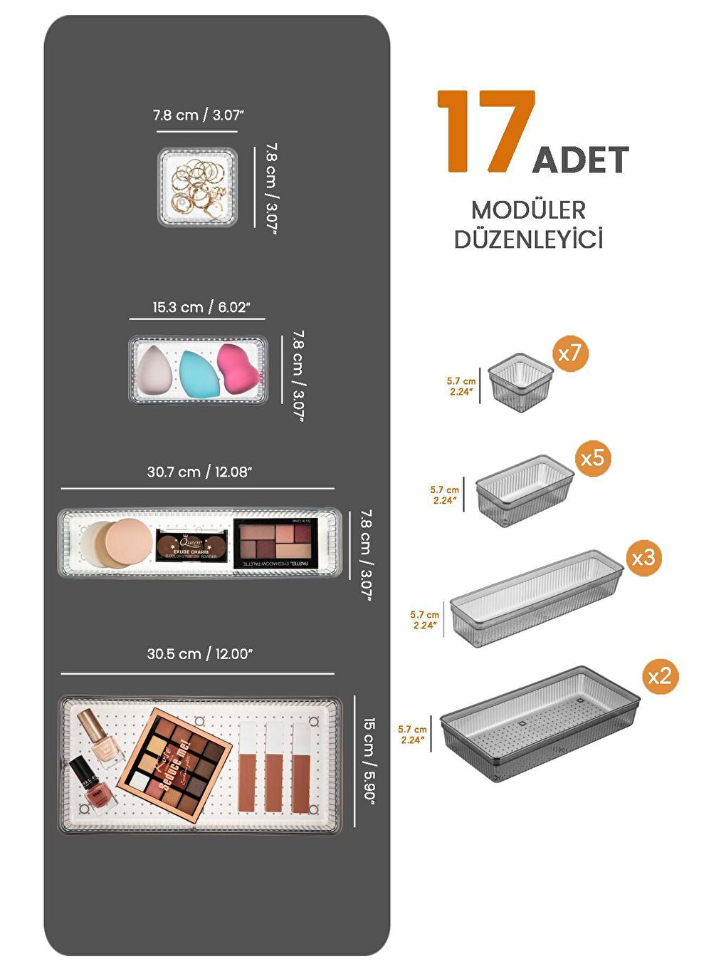 17 Parça Çekmece İçi Düzenleyici - Kozmetik Aksesuar Düzenleyici Organizer Siyah-1