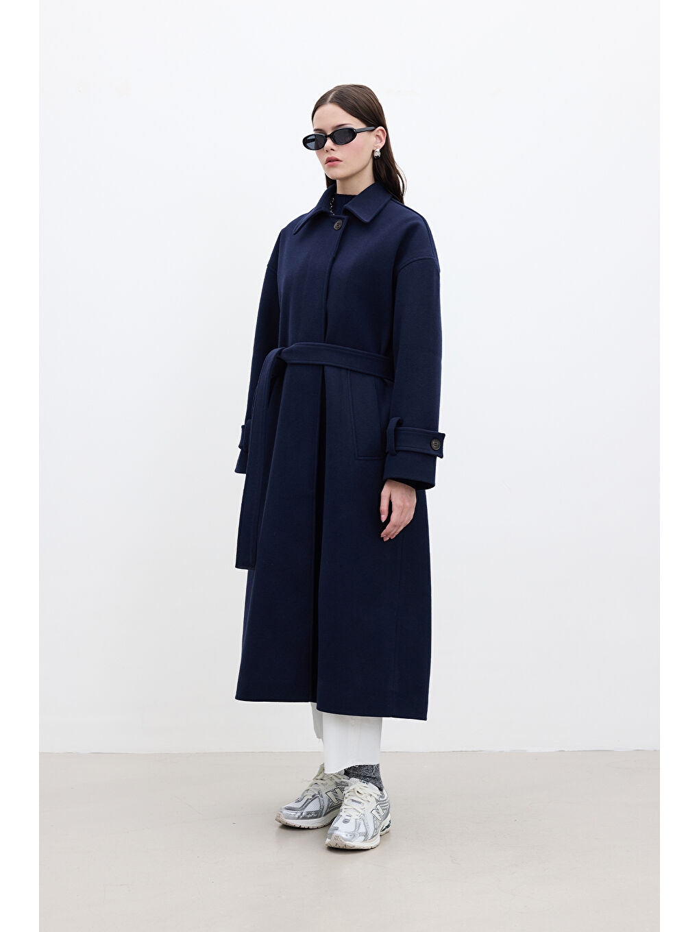 Andy Oversize Kaşe Kaban Lacivert-6