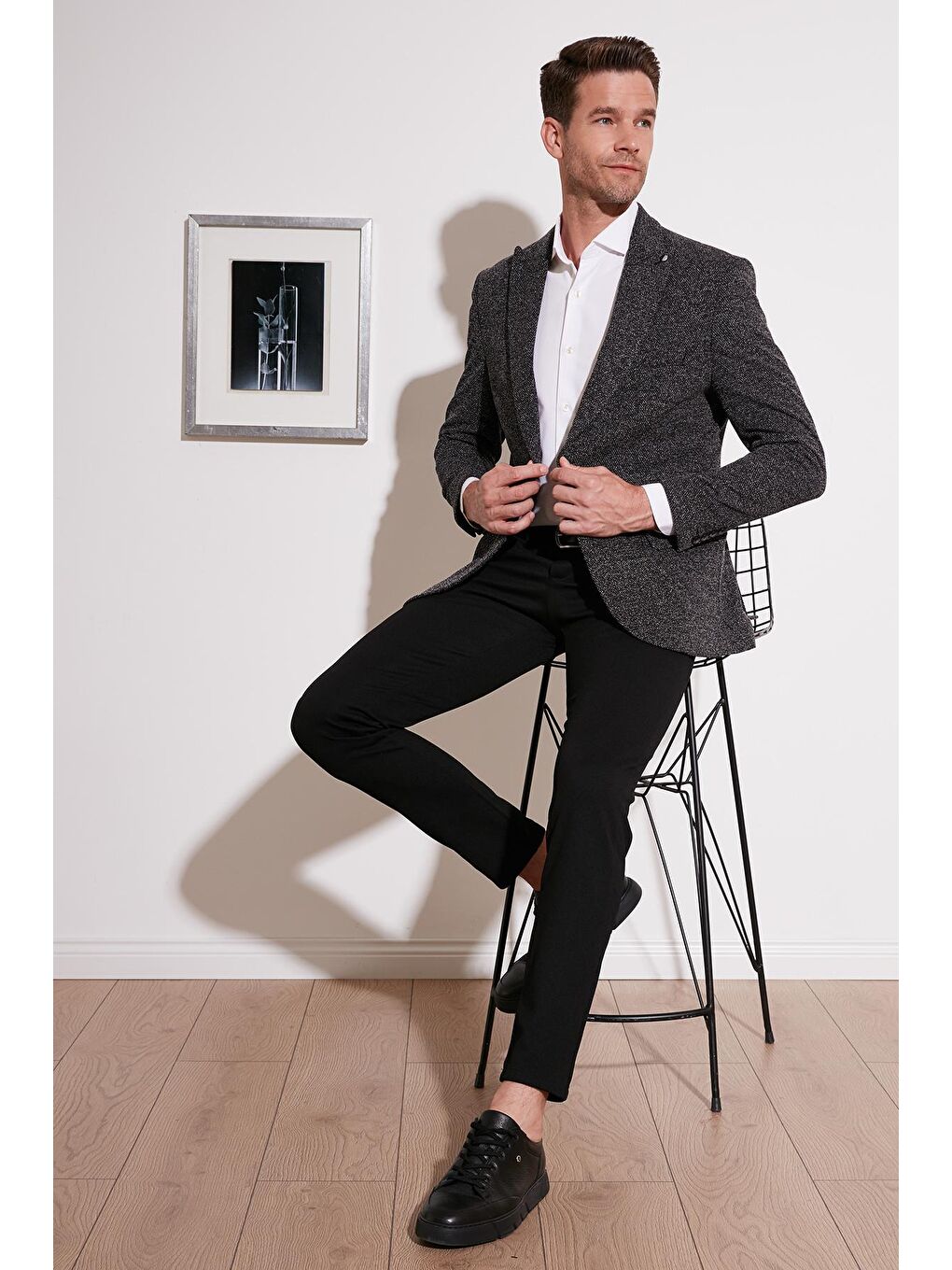 Siyah 6 Drop Çift Yırtmaçlı Slim Fit Blazer Ceket 659002