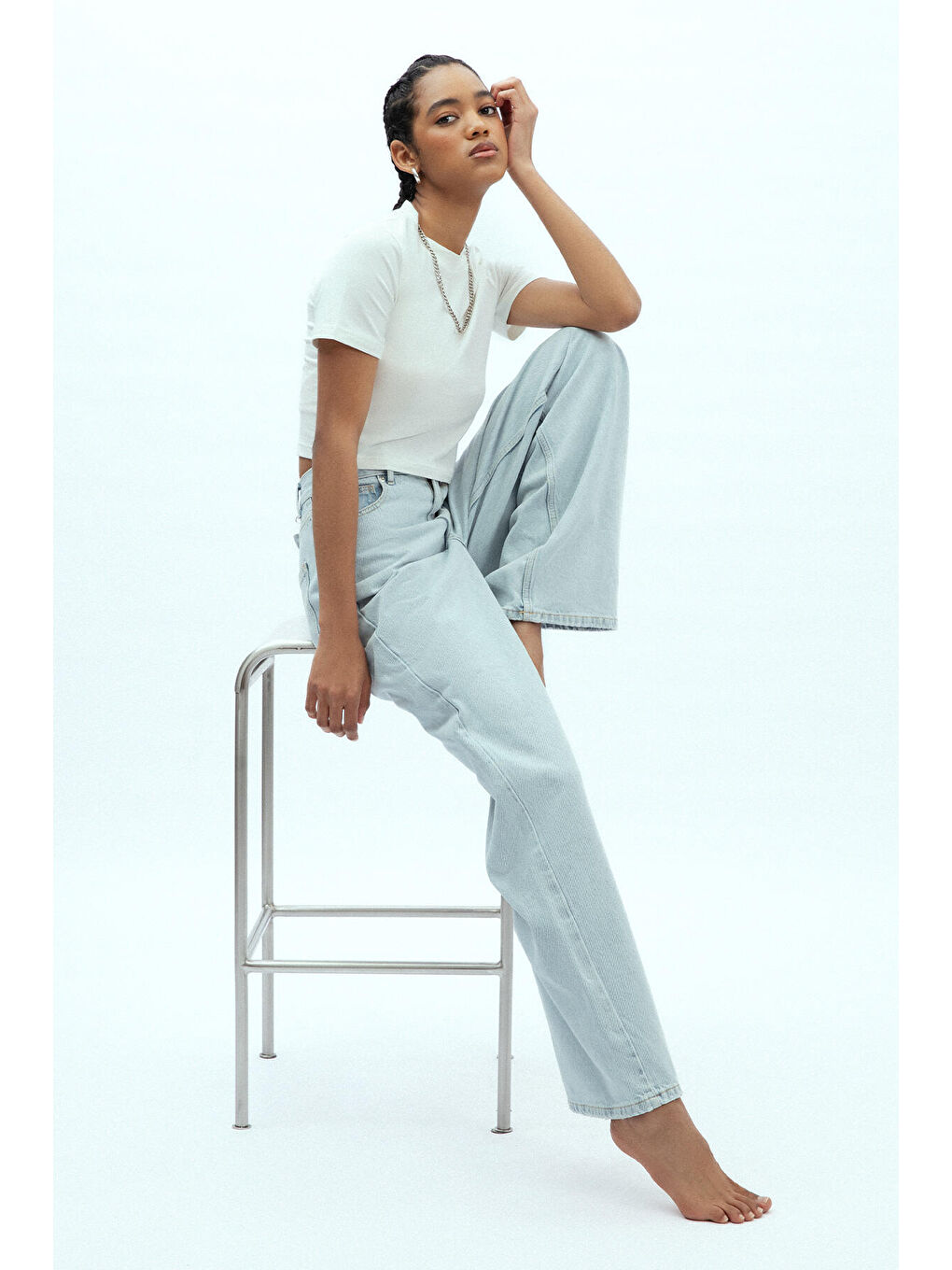 Wıde Leg Denim Pantolon Buz Mavi