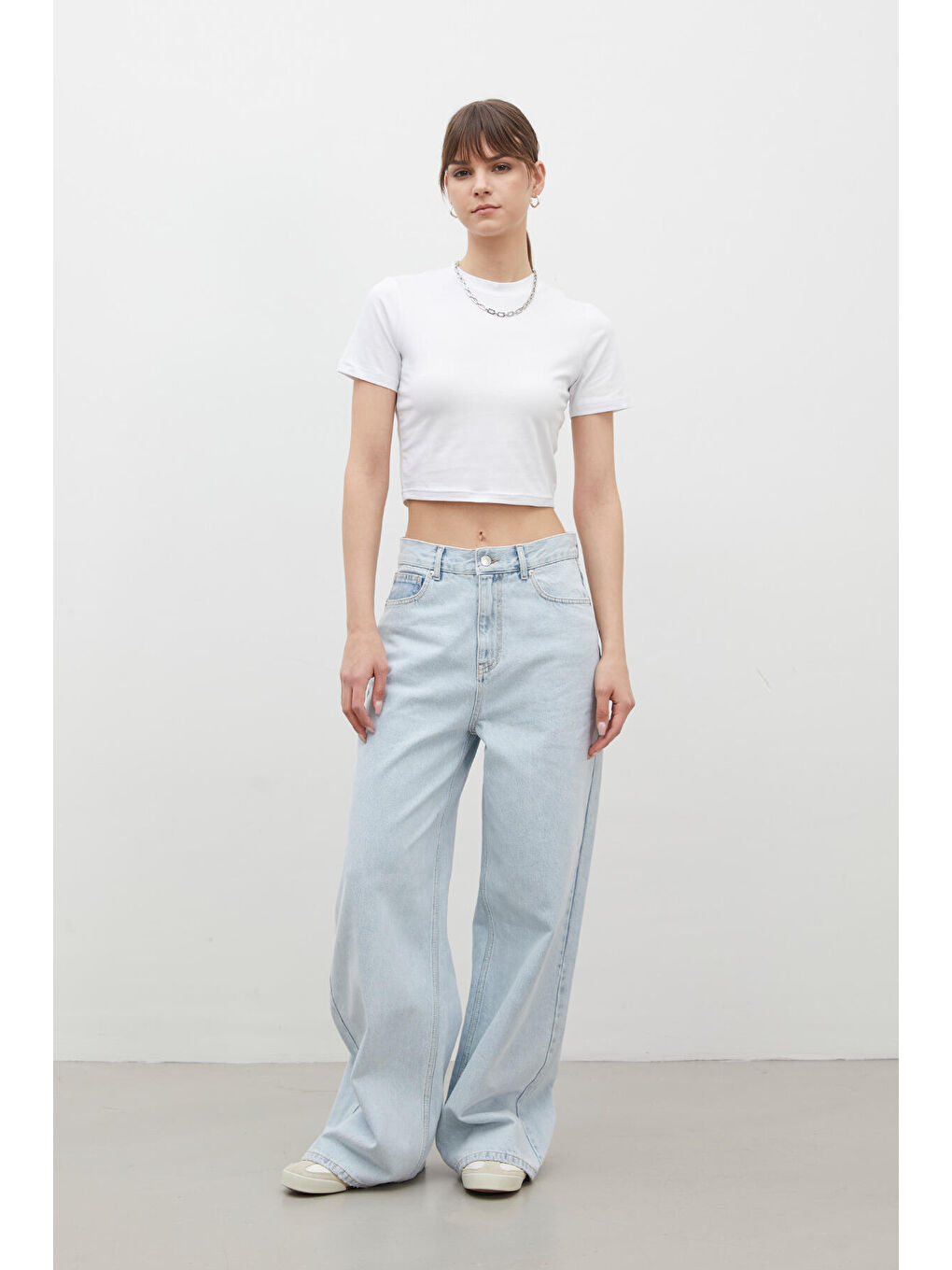 Wıde Leg Denim Pantolon Buz Mavi-1