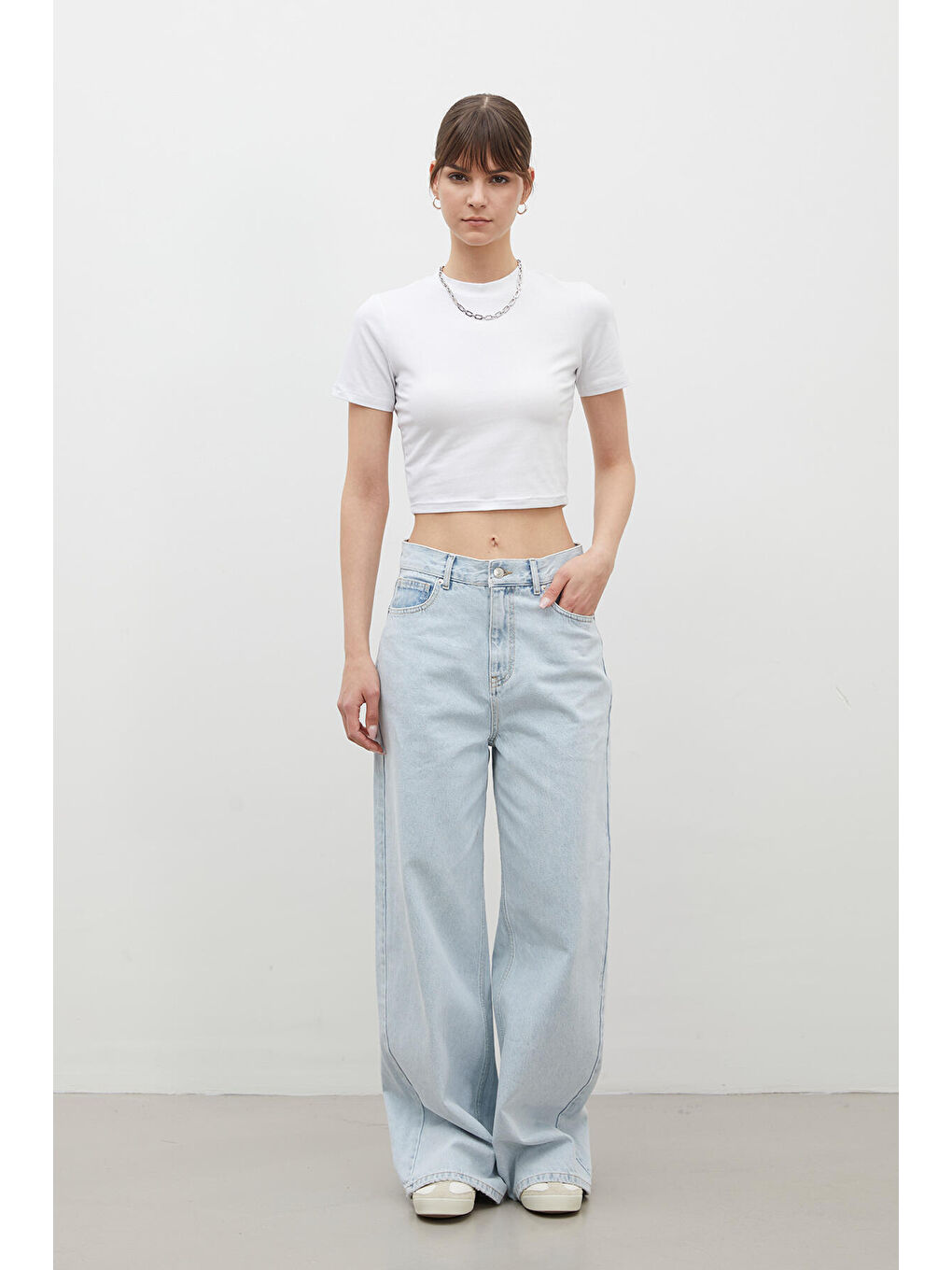 Wıde Leg Denim Pantolon Buz Mavi-2