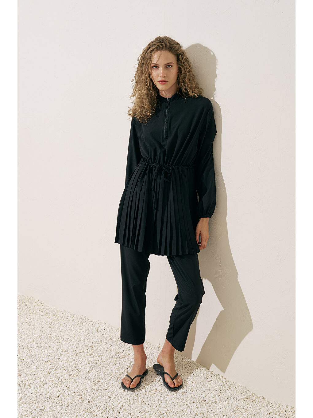 Piliseli Mayo Elbise Siyah