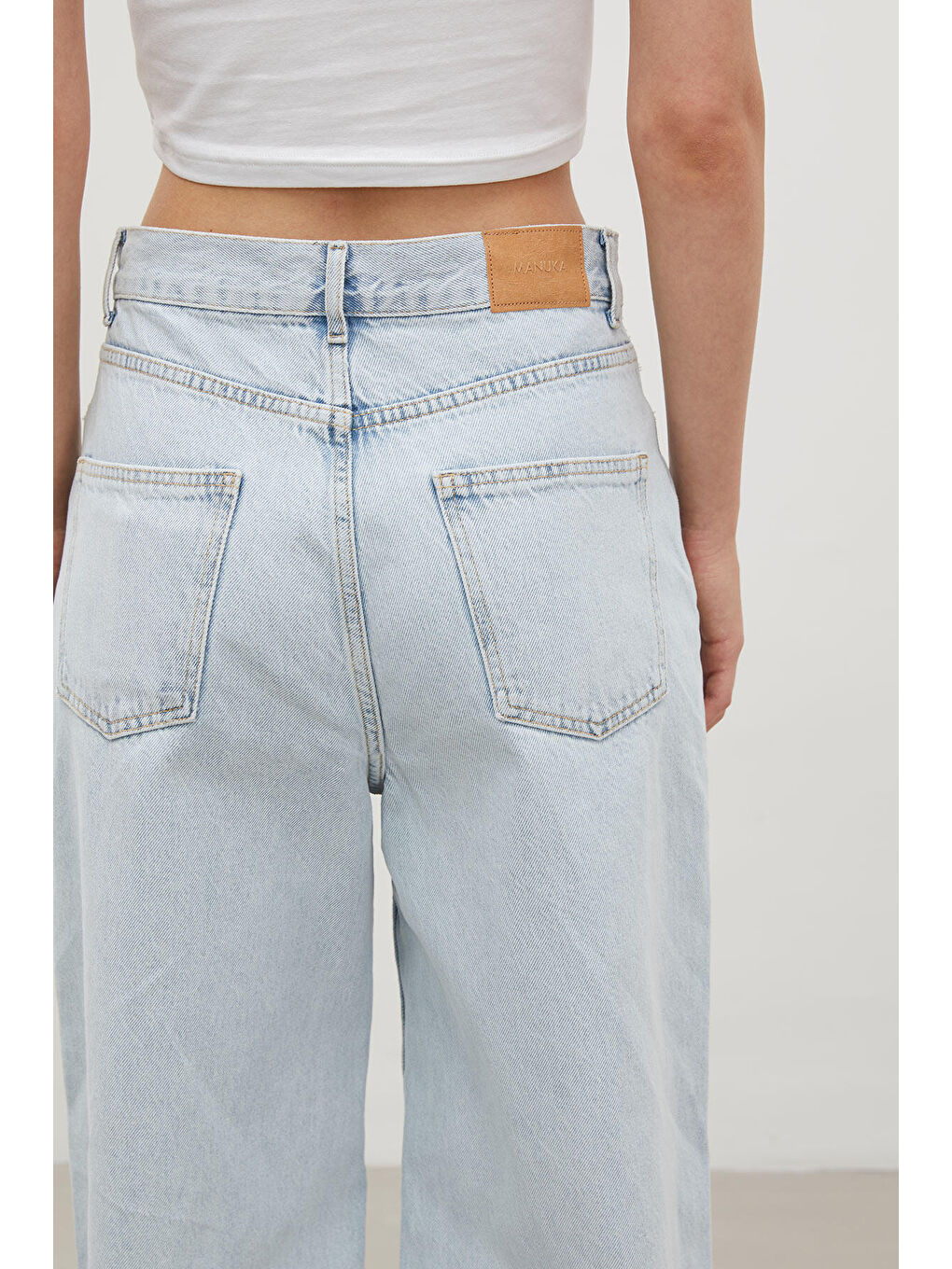 Wıde Leg Denim Pantolon Buz Mavi-4