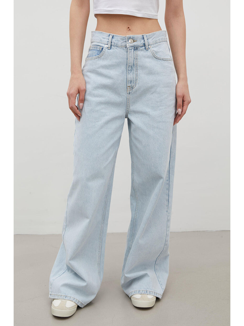 Wıde Leg Denim Pantolon Buz Mavi-5