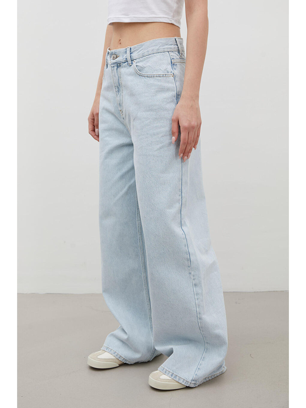 Wıde Leg Denim Pantolon Buz Mavi-6
