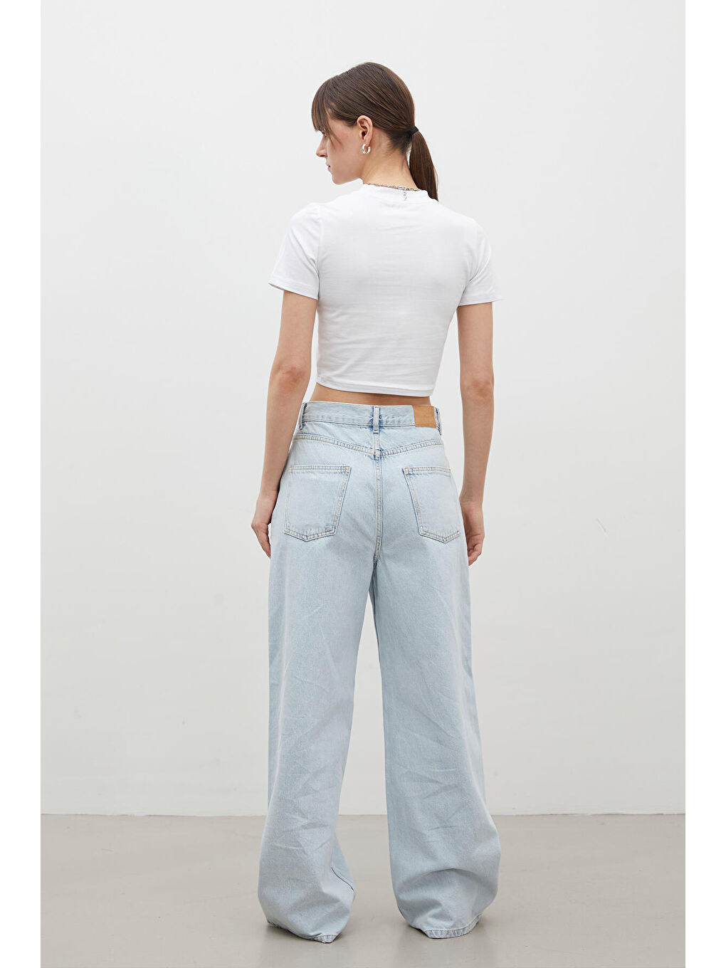 Wıde Leg Denim Pantolon Buz Mavi-7