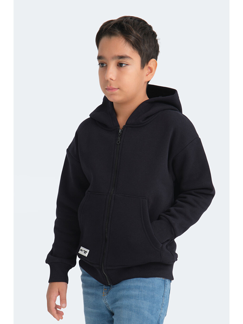 LEKAN Unisex Çocuk Fermuarlı Kapüşonlu Cepli Lacivert Sweatshirt-2