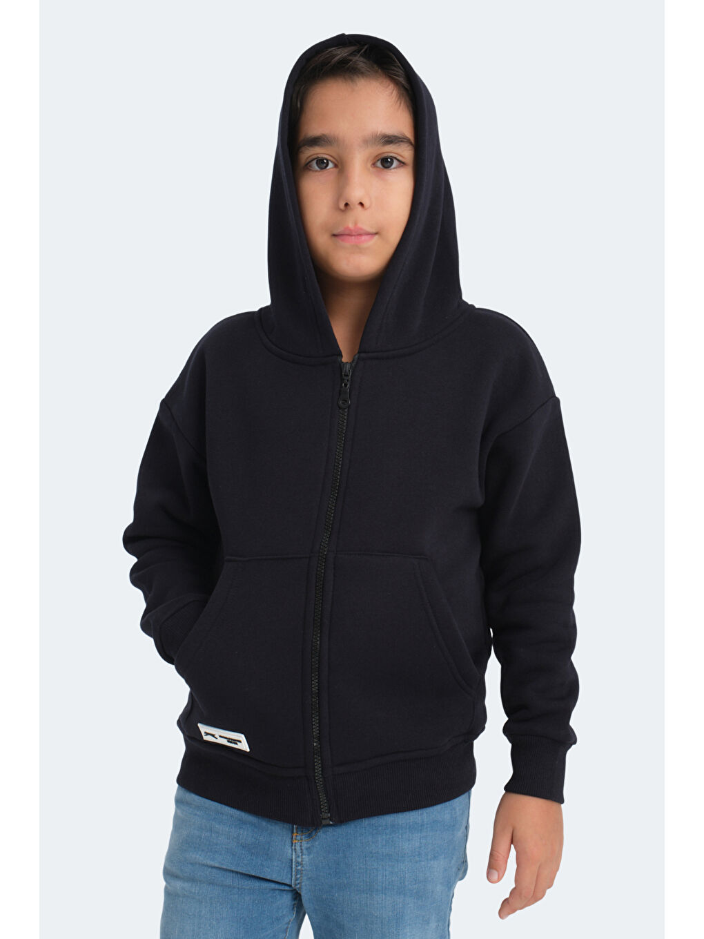 LEKAN Unisex Çocuk Fermuarlı Kapüşonlu Cepli Lacivert Sweatshirt-3
