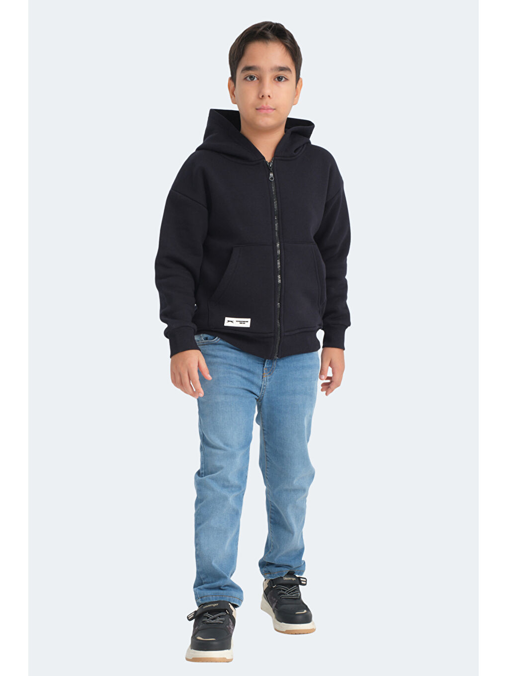 LEKAN Unisex Çocuk Fermuarlı Kapüşonlu Cepli Lacivert Sweatshirt-6