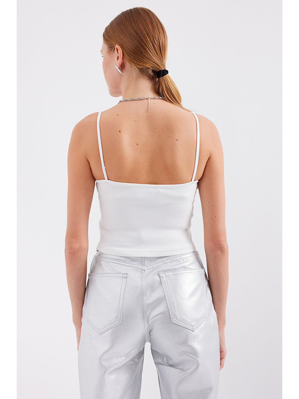 918 İp Askılı Crop Top - Beyaz-5