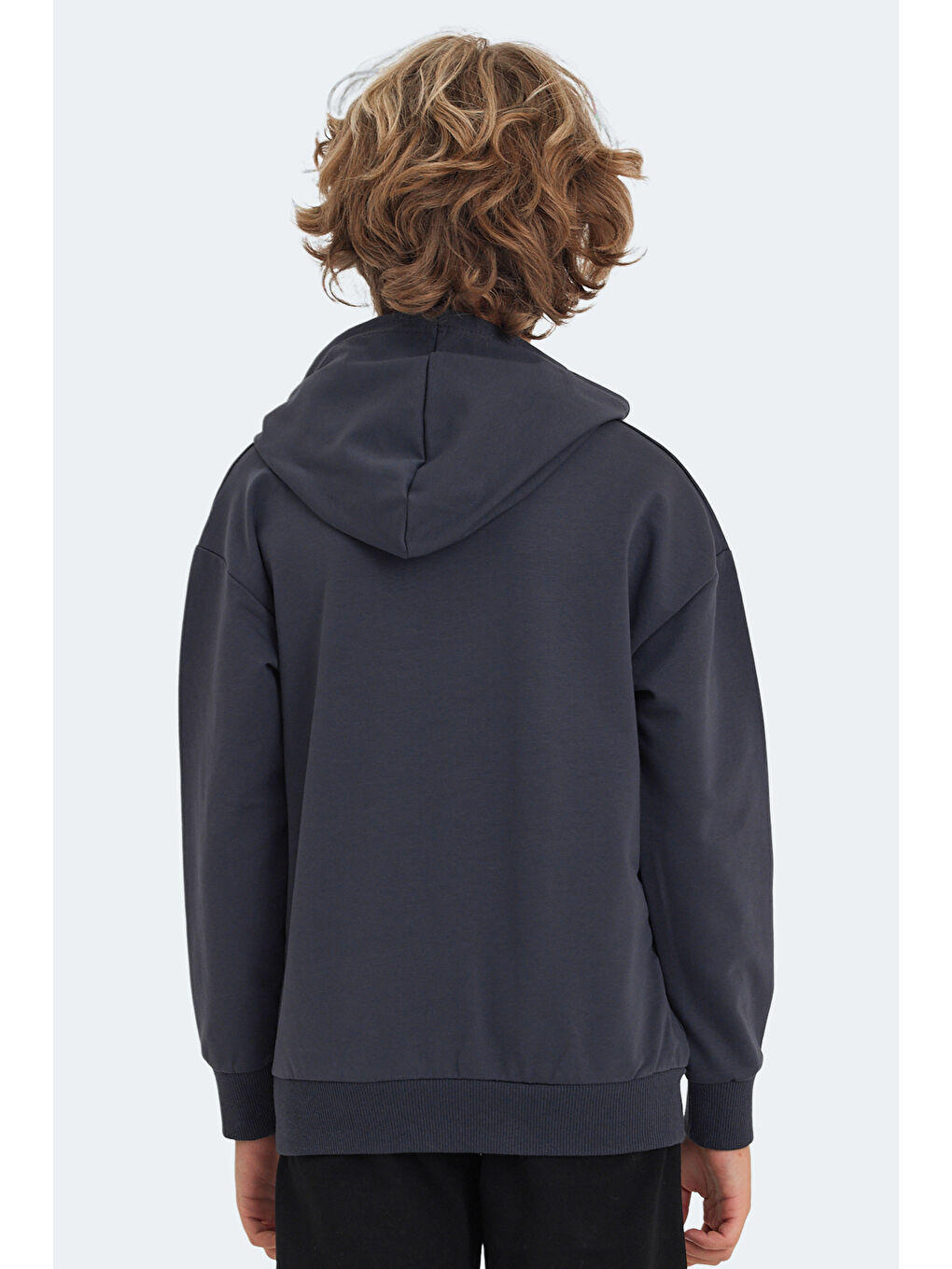 LINK Unisex Çocuk Kapüşonlu Cepli Koyu Gri Sweatshirt-1