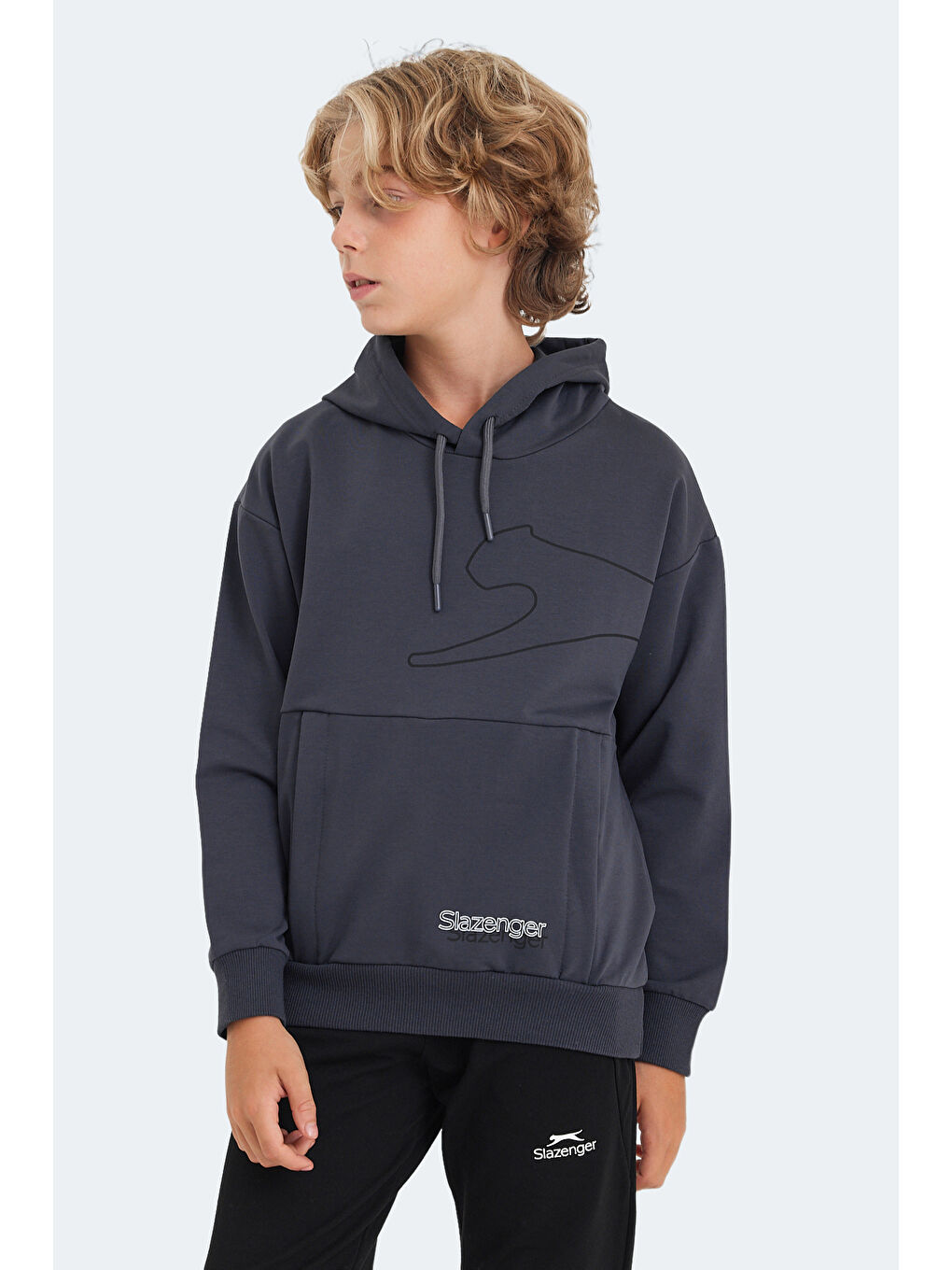 LINK Unisex Çocuk Kapüşonlu Cepli Koyu Gri Sweatshirt-2