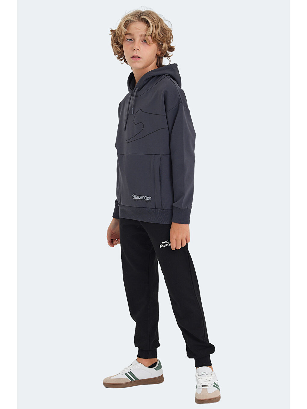 LINK Unisex Çocuk Kapüşonlu Cepli Koyu Gri Sweatshirt-6