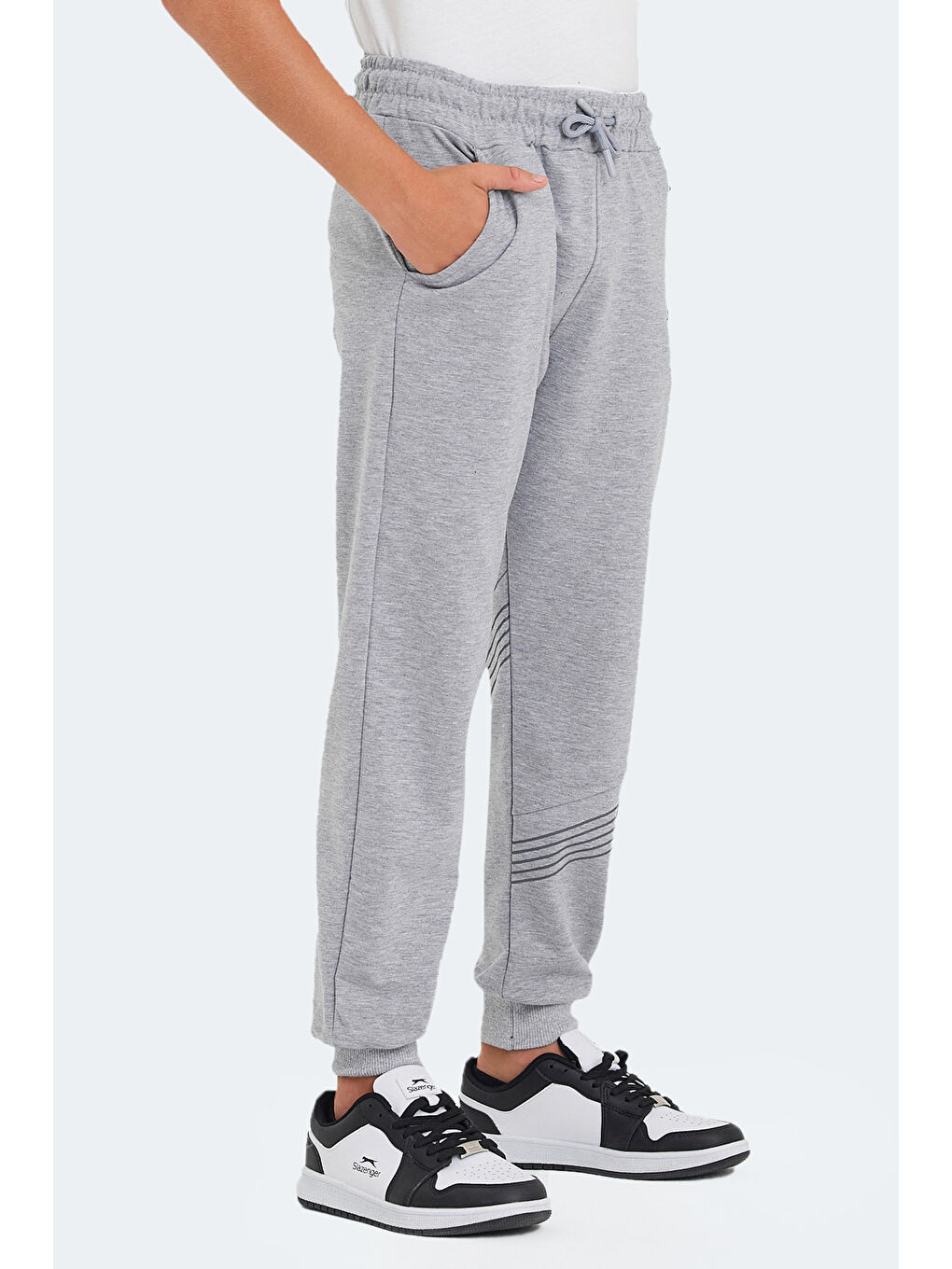 LIKE IN Unisex Çocuk Fermuar Cepli Taş Gri Eşofman Altı-2