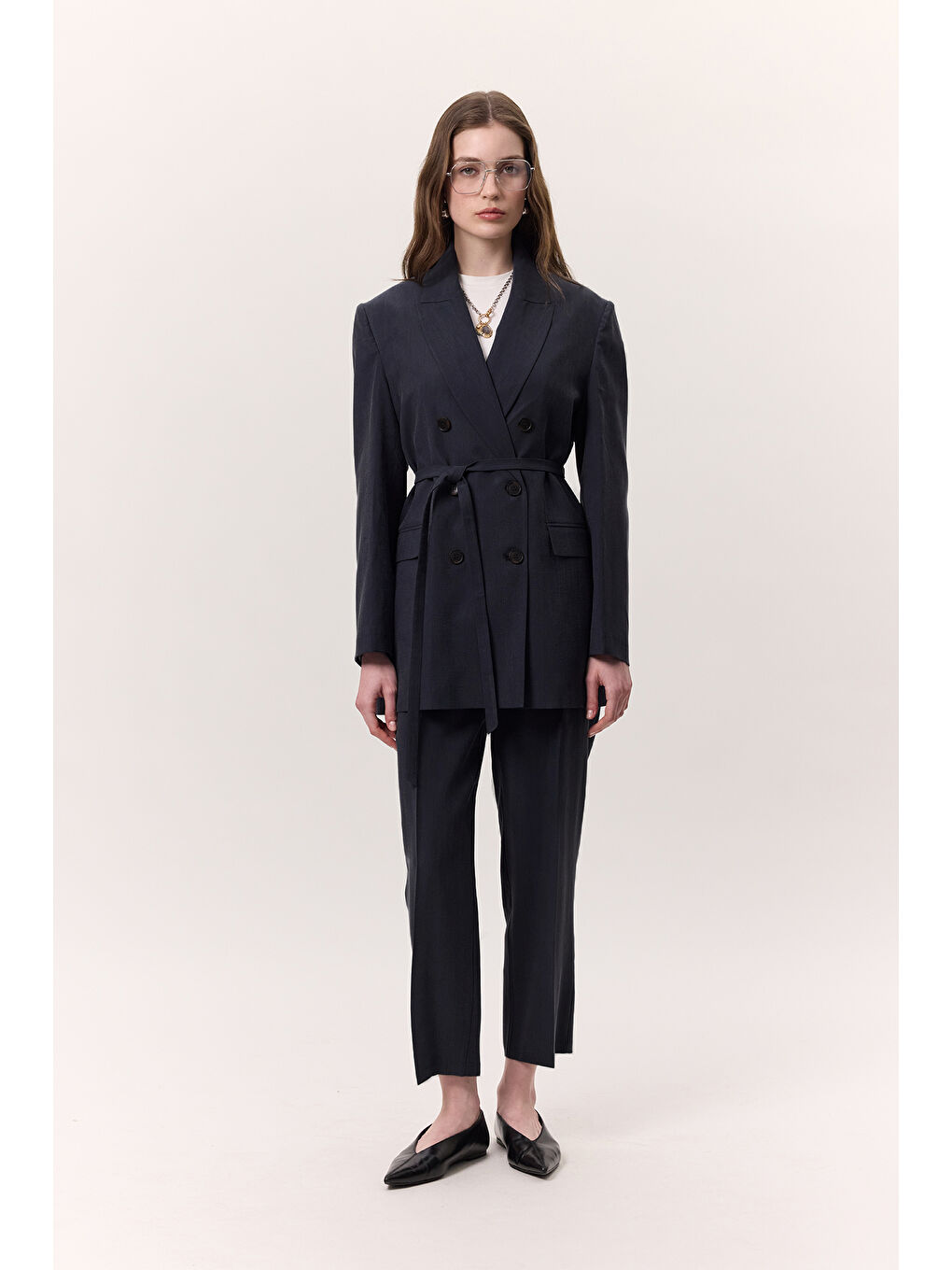 Lyocell Pileli Pantolon İndigo