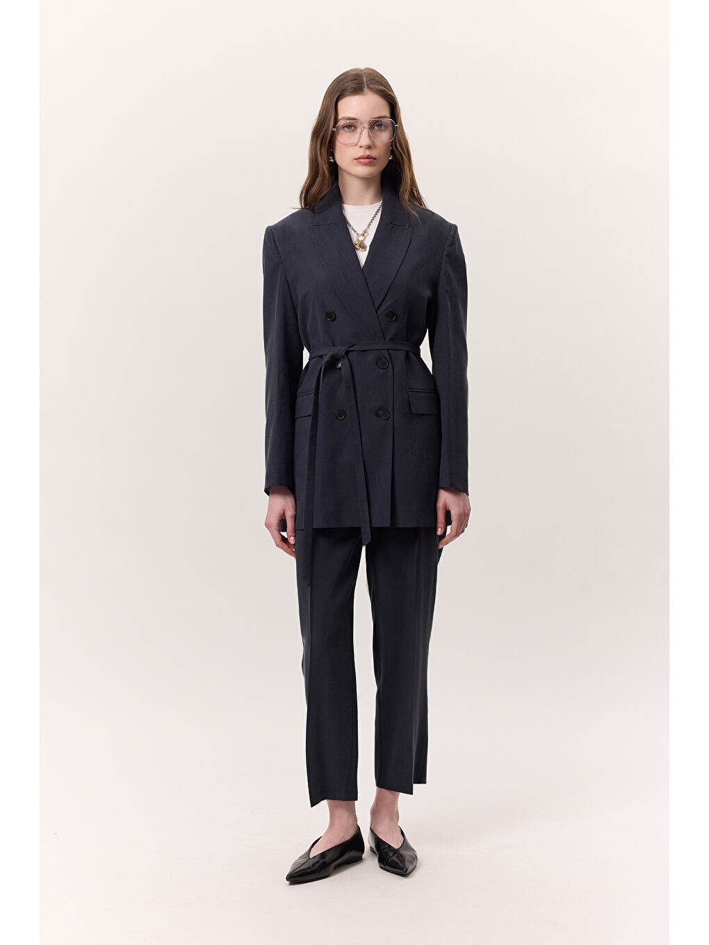 Lyocell Pileli Pantolon İndigo-2