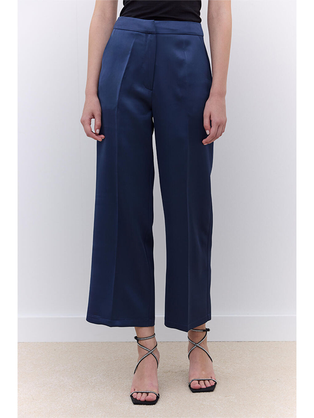 Saten Düz Paça Pantolon Lacivert-2