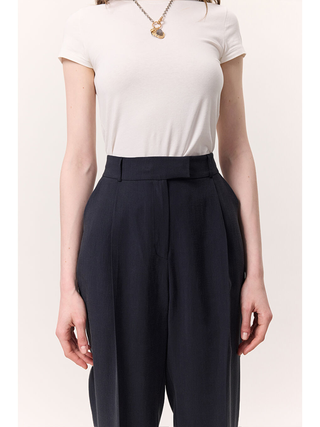 Lyocell Pileli Pantolon İndigo-3