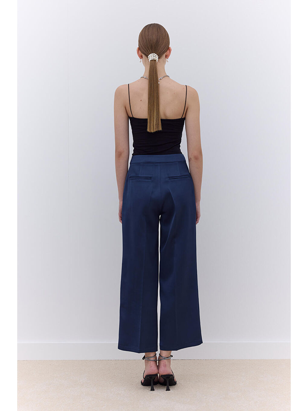 Saten Düz Paça Pantolon Lacivert-5