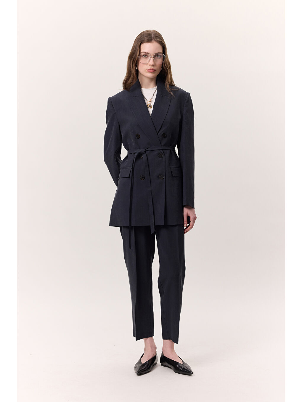 Lyocell Pileli Pantolon İndigo-4