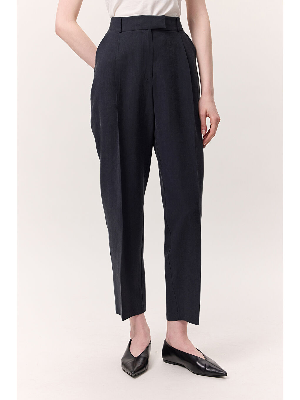 Lyocell Pileli Pantolon İndigo-5